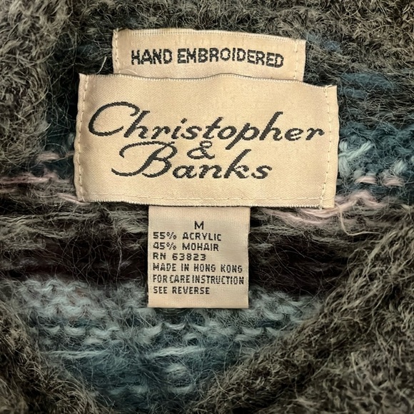 Vtg Christopher & Banks Hand Embroidered Mohair Wool Blend Sweater - Size Med - Picture 8 of 9